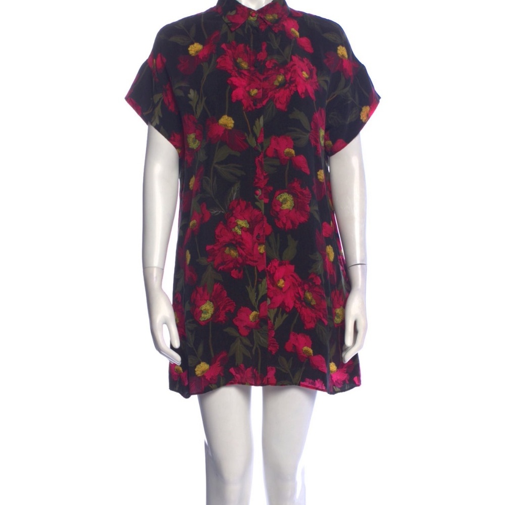 Alice + Olivia Red and Black Mini Dress with Mandarin Collar